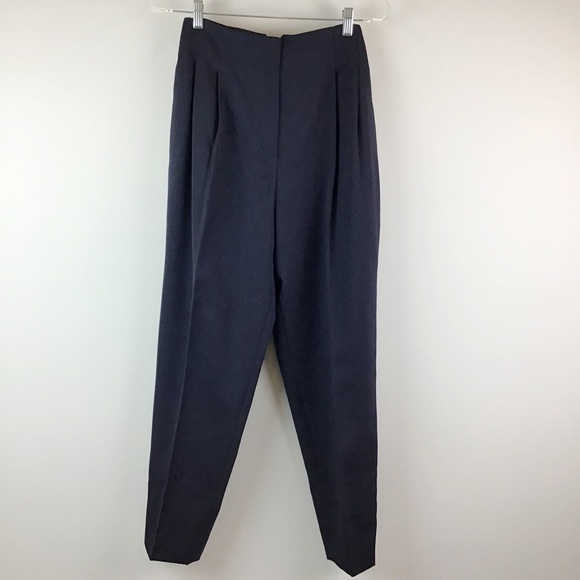 Vintage 80’s Norma Kamali Super High Waist Navy Wool Double Pleat Pants | 8 - Picture 1 of 11